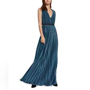 NWT BCBGMAXAZRIA Deep Sea Metallic Accordion-Pleat Gown Size S